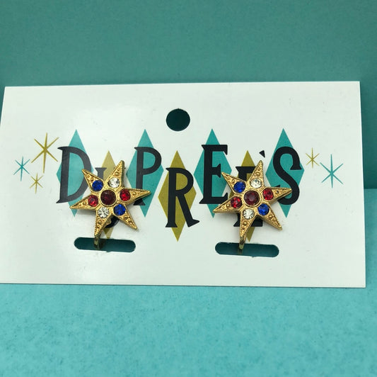 Gold Star with gems clip on earring
