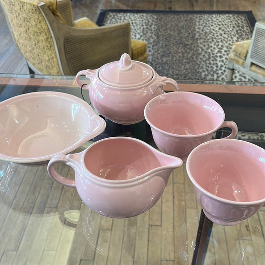 Pink pastel Sugar, Creamer, Bowl and 2 Teacups