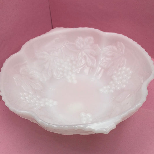 Milk Glass Bowl with Grape Pattern