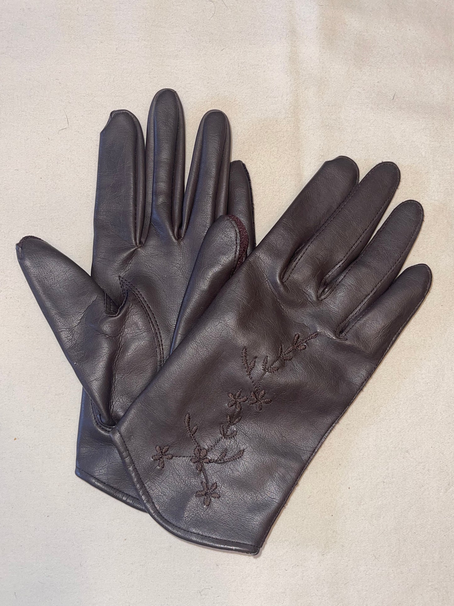 Brown Faux Leather Driving Gloves