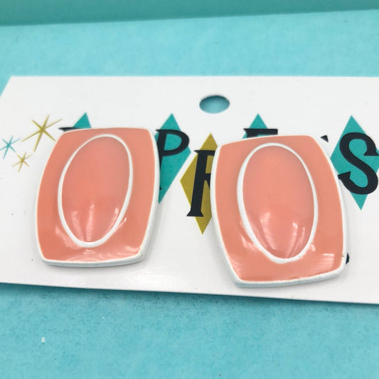 Peach rectangle clip on earring