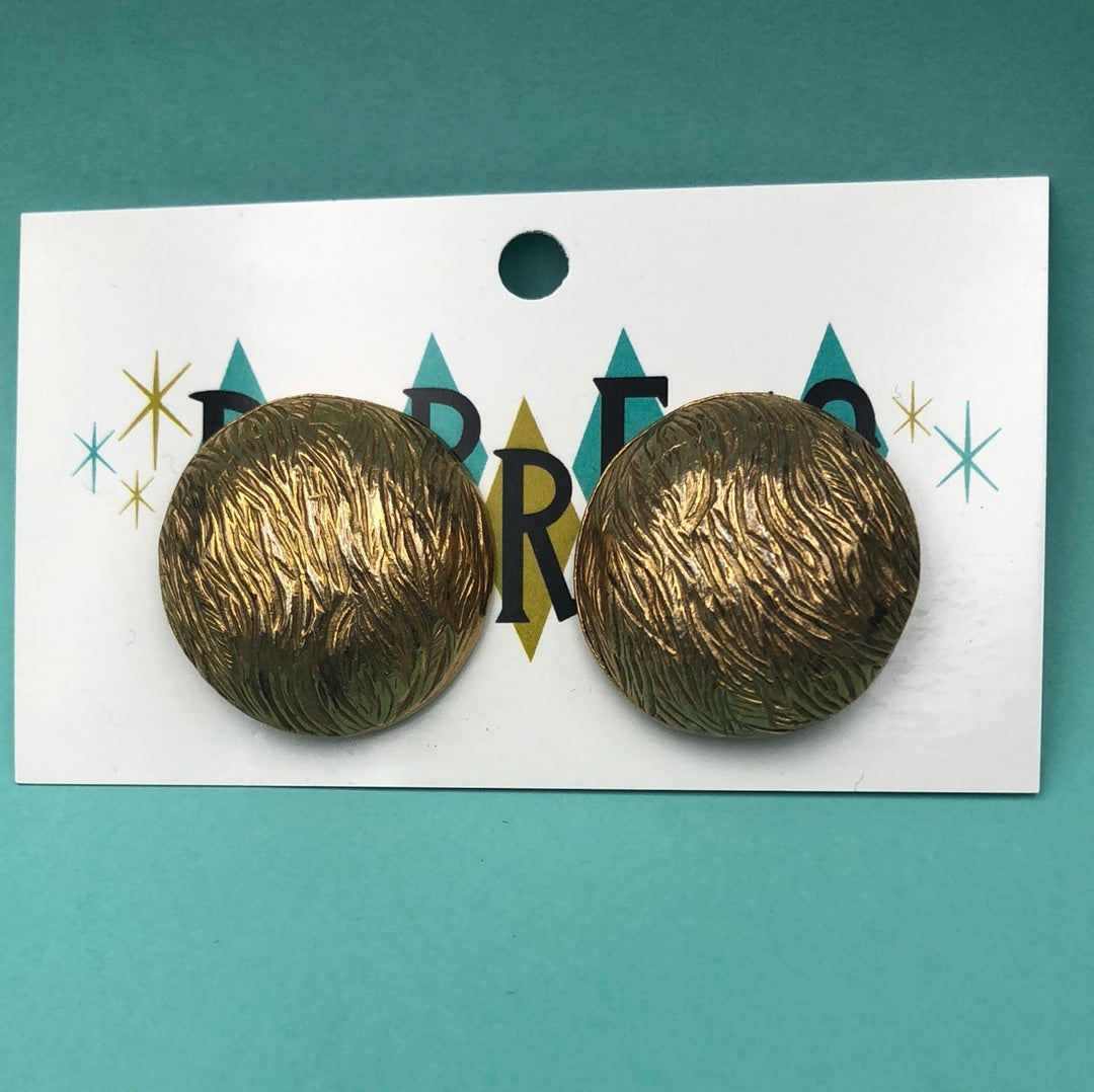 Gold Round Textured clip on earrings