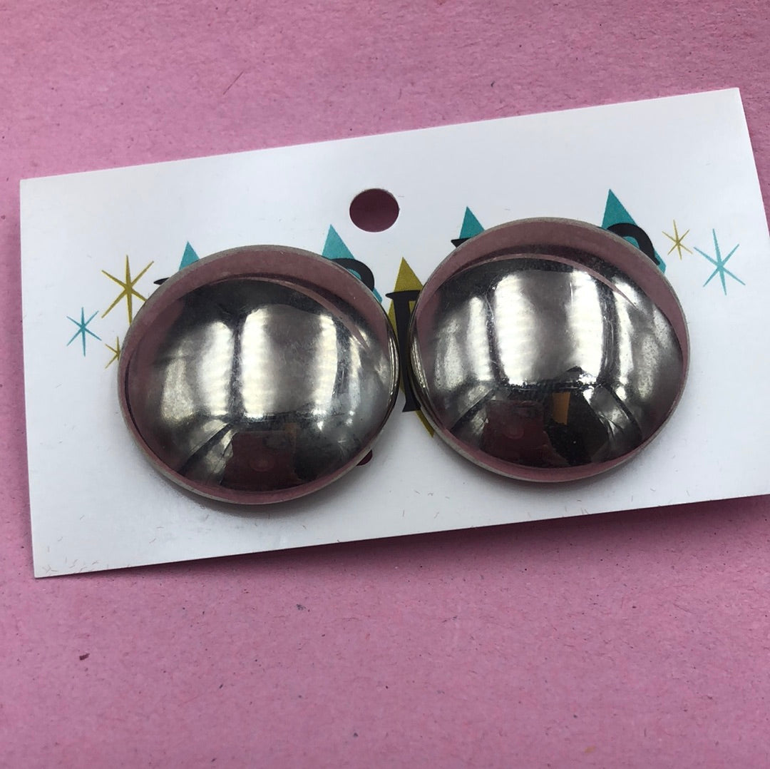 Large Round Silver Disc Clip on earrings