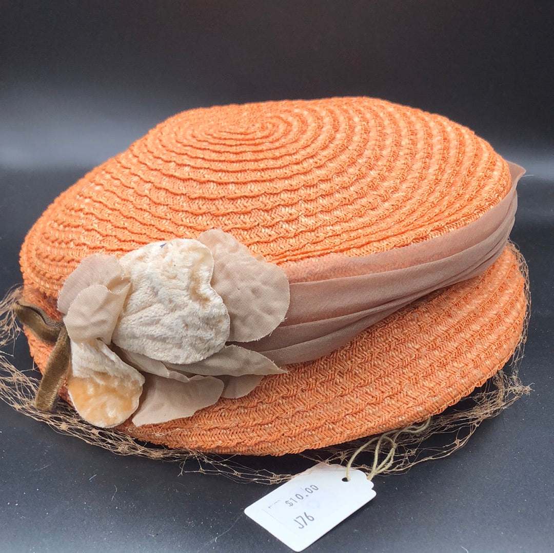 Orange woven hat with Taupe floral detail and band