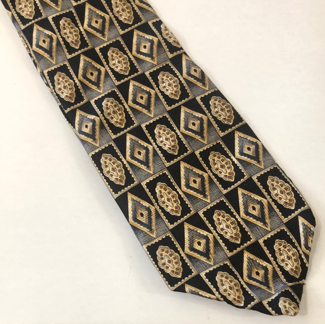 Black tie with tan and grey pattern