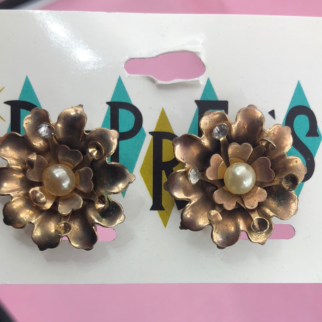 Copper Rose Clip on earrings