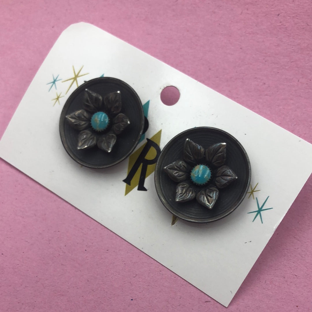 Silver floral with turquoise earrings