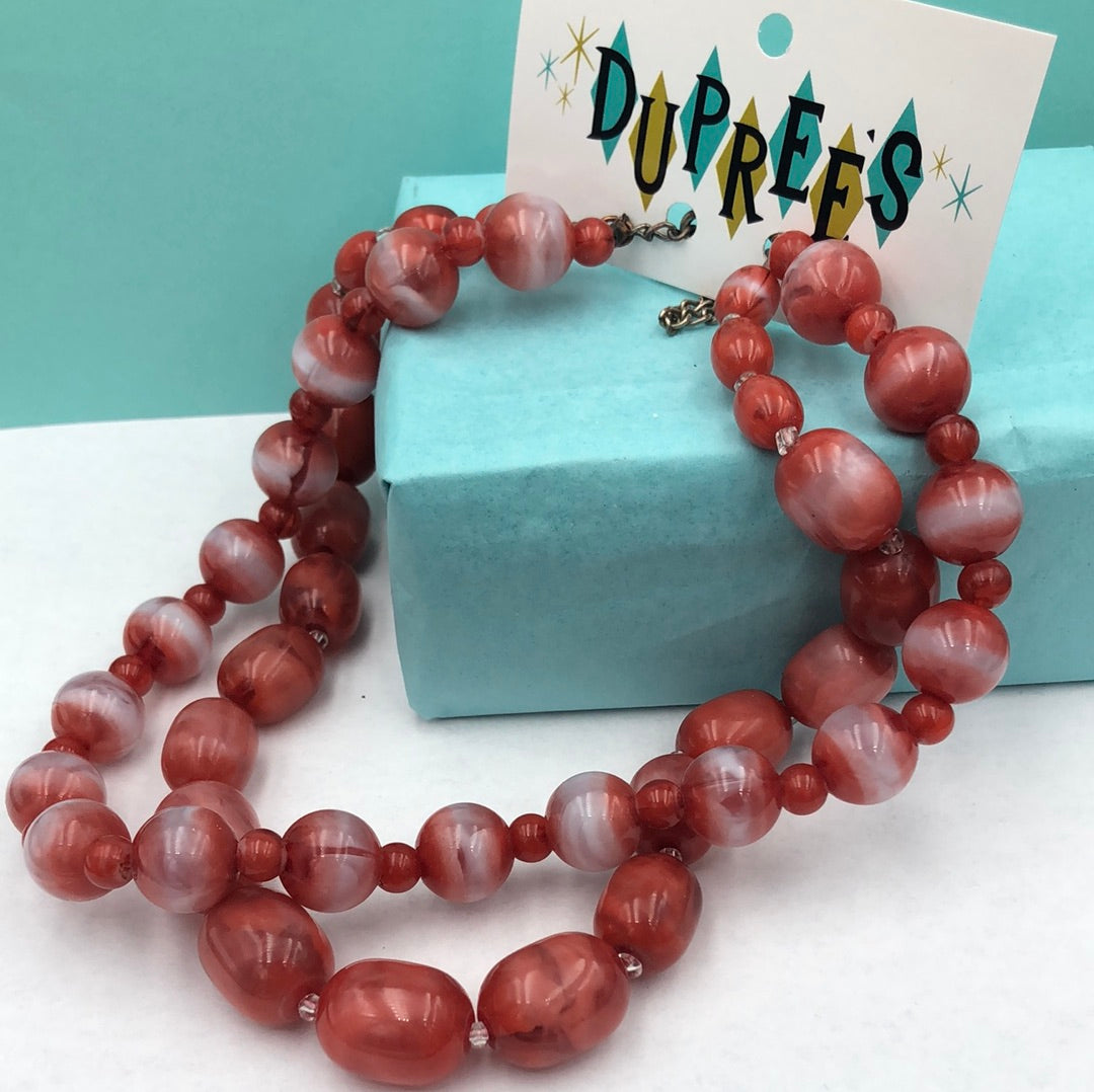 Red double strand ombre bead necklace