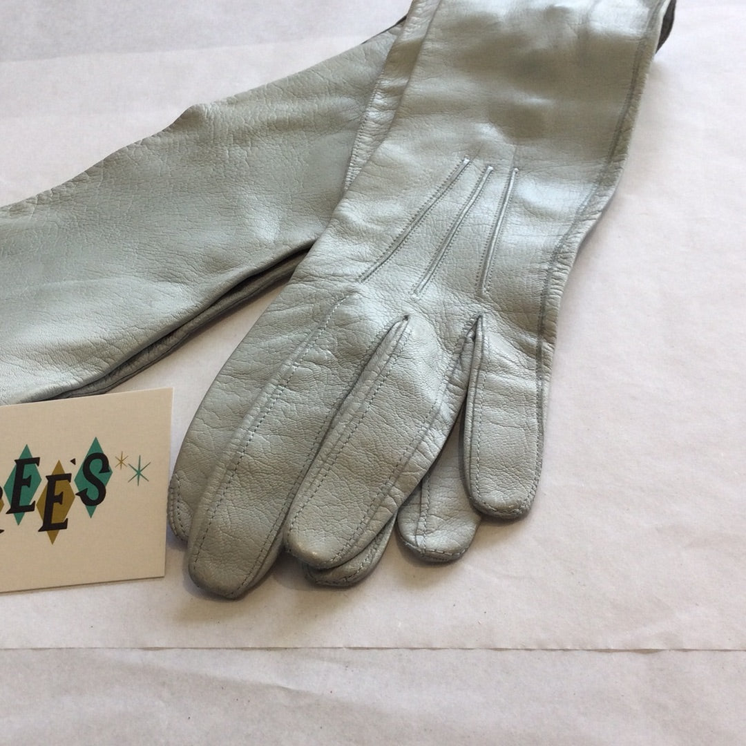 Light blue leather opera gloves