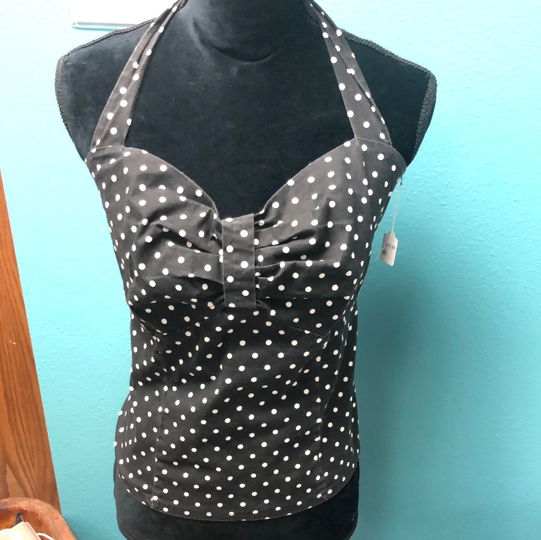 Black with white polka dots halter top