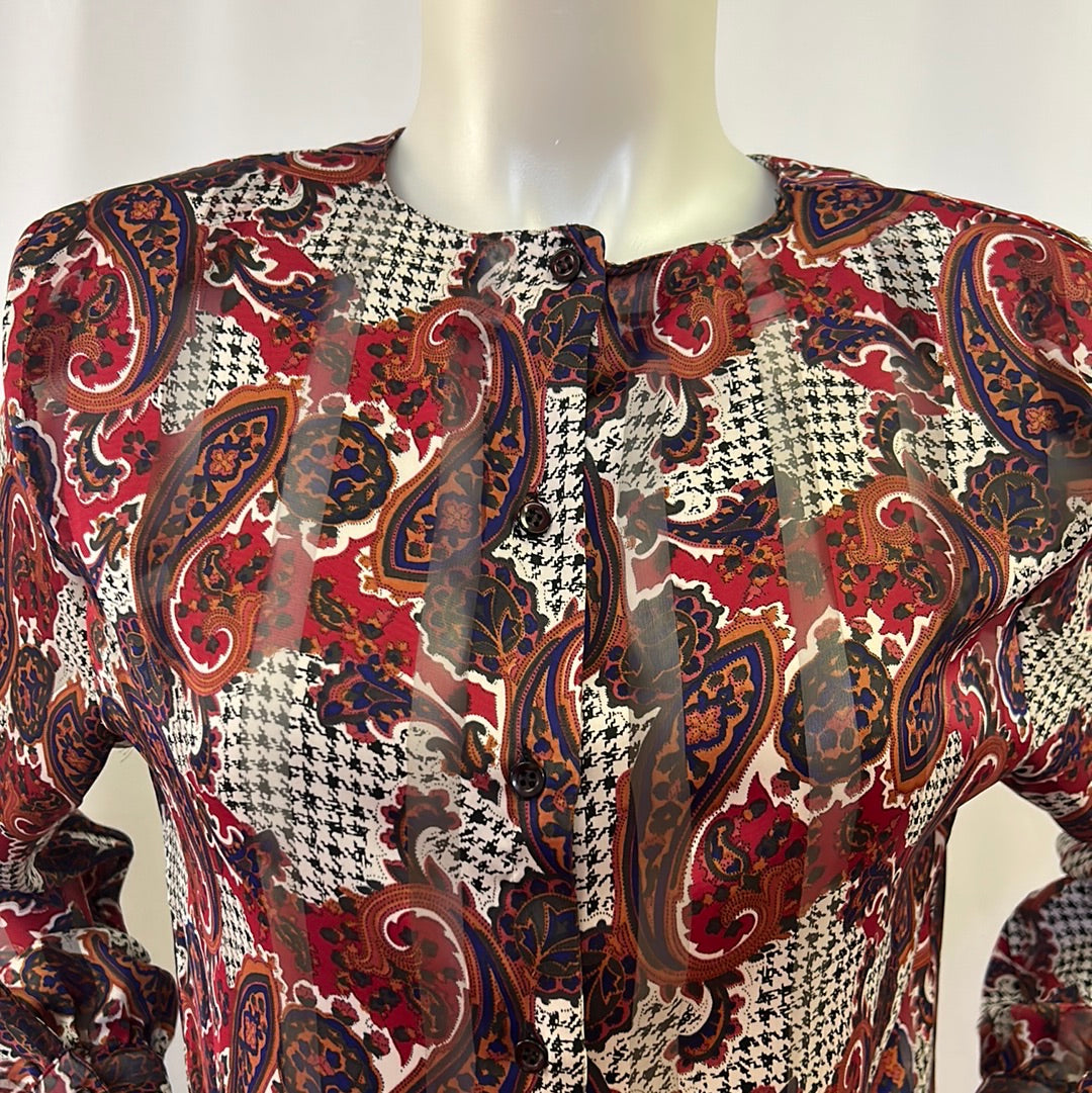 80s Paisley and Houndstooth Blouse