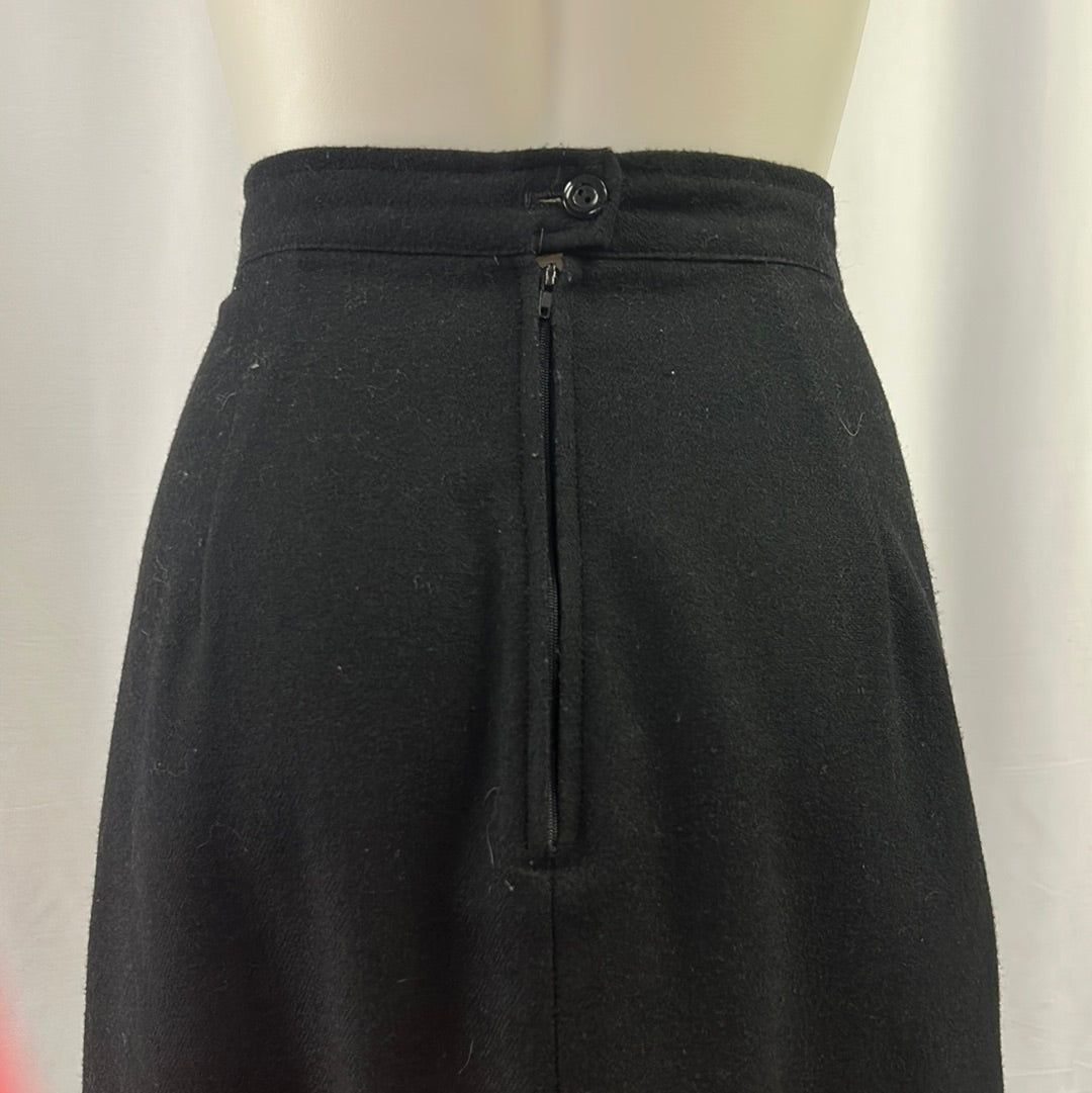 Black Wool Long Skirt with Low Pleats