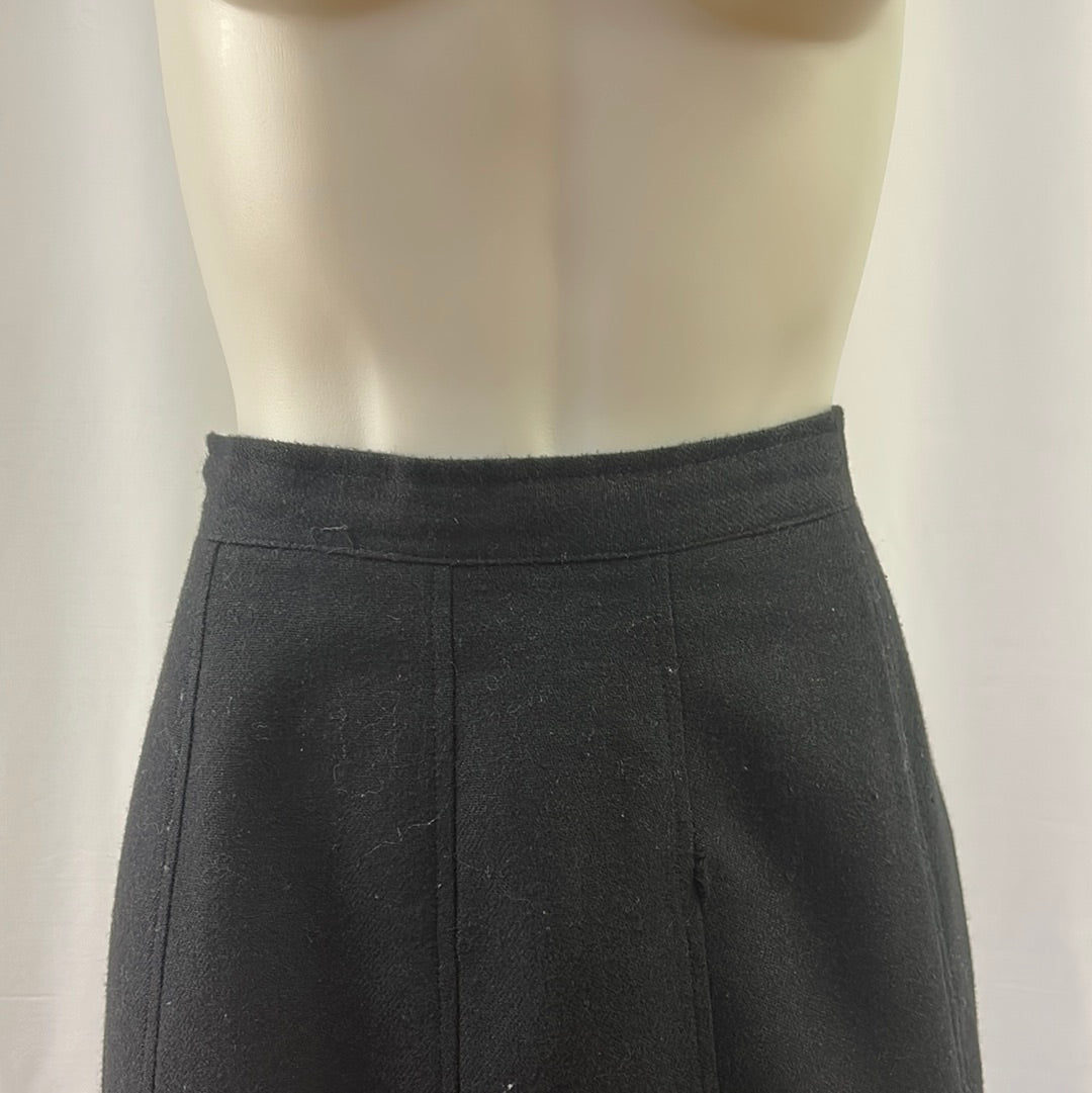 Black Wool Long Skirt with Low Pleats