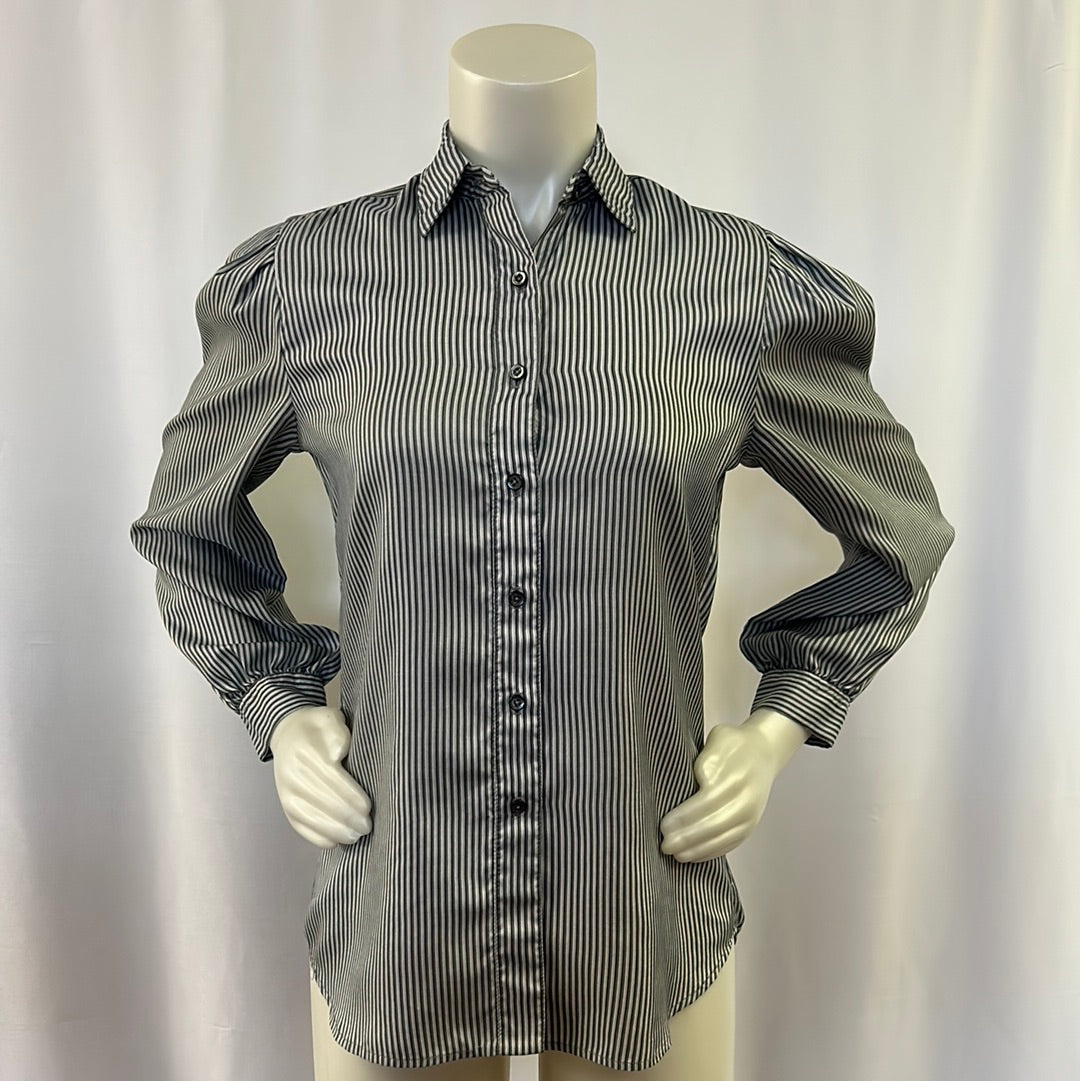 80s Gray striped long sleeved dress blouse