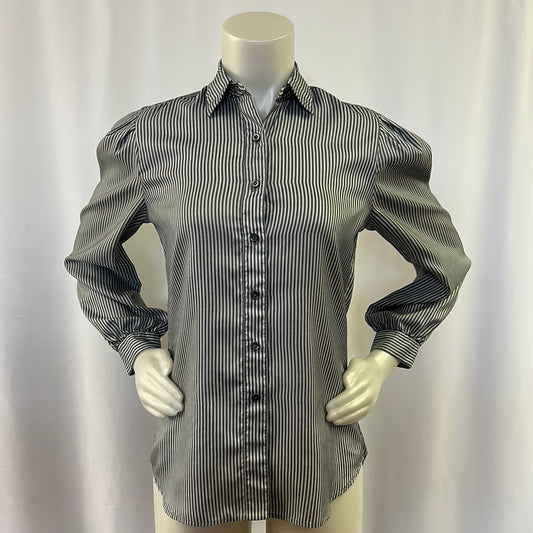 80s Gray striped long sleeved dress blouse