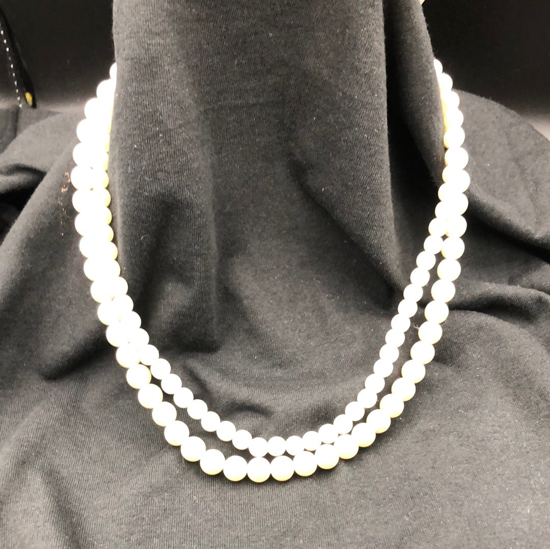 Modern faux pearl double strand necklace