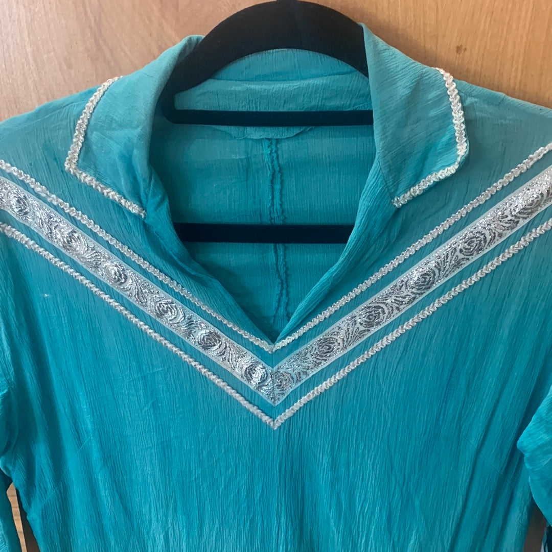 Teal & Silver Embroidered Patio Dress