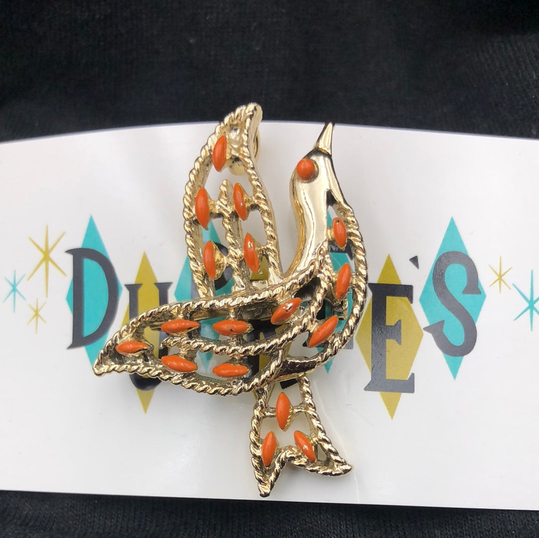 Gold Dove Brooch with orange accents