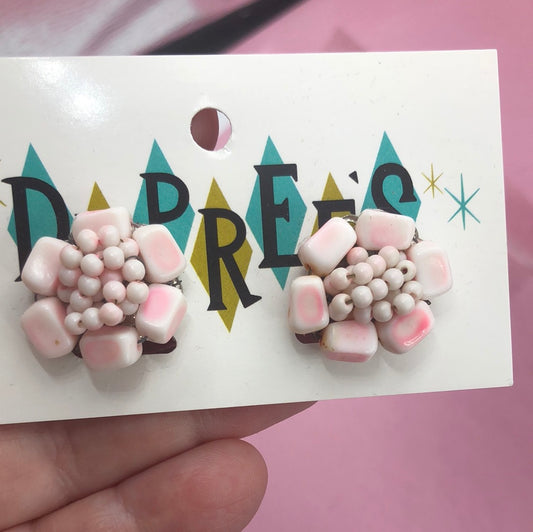 White bead cluster clip on with Pink hues
