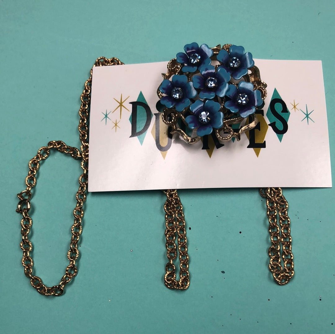 Blue floral pendant with Gold chain