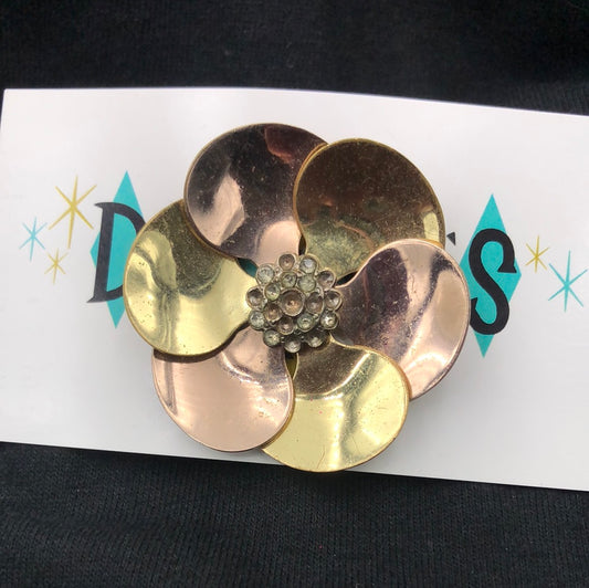Gold and Copper Flower Brooch