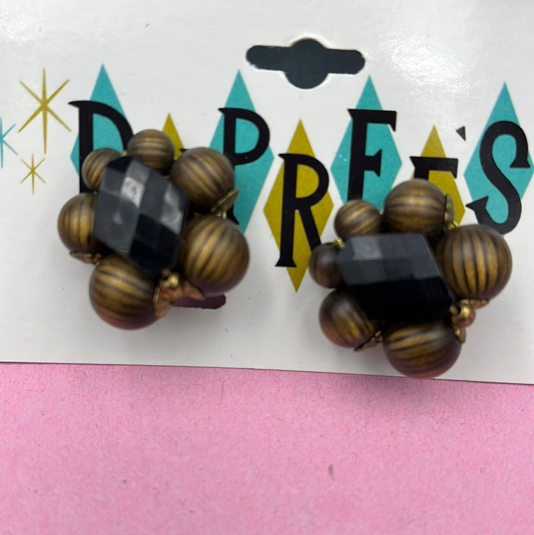 Black & Brown bead cluster earrings