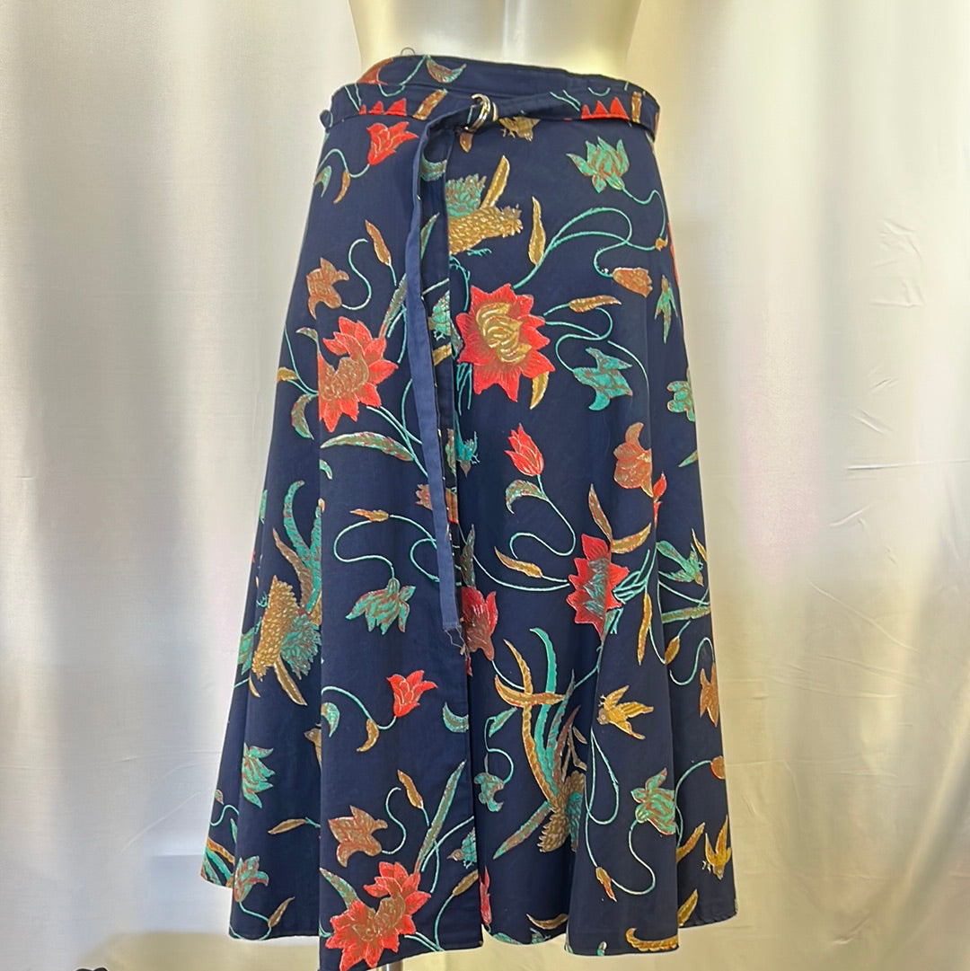 80s Blue Swallow Wrap Skirt