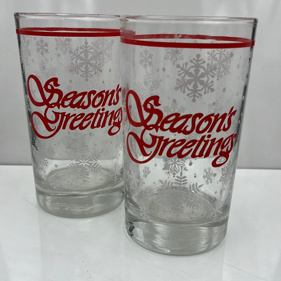 Set of two snowy Season’s Greetings glasses