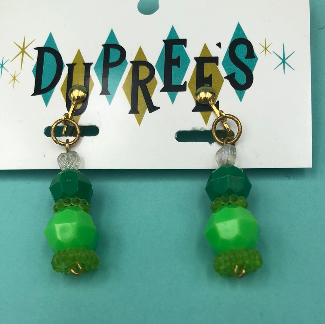 Green dangle clip on earring