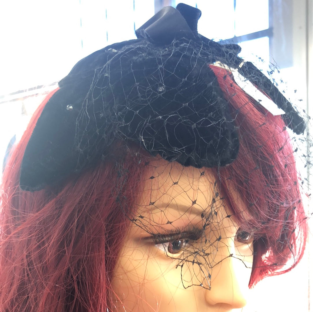 Black Velvet leaf headband with black netting