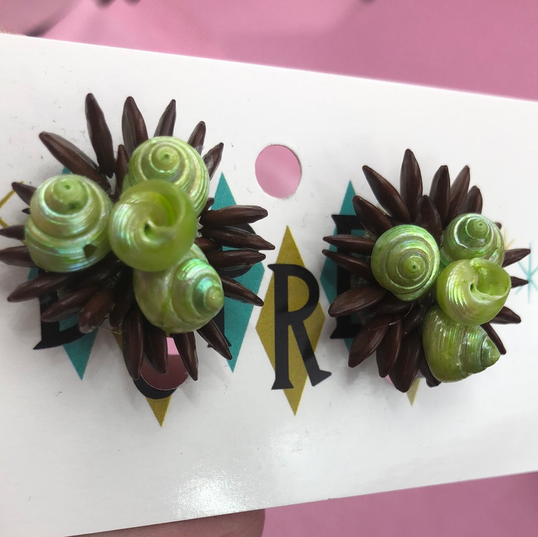 Green and Brown Shell Cluster Earrings