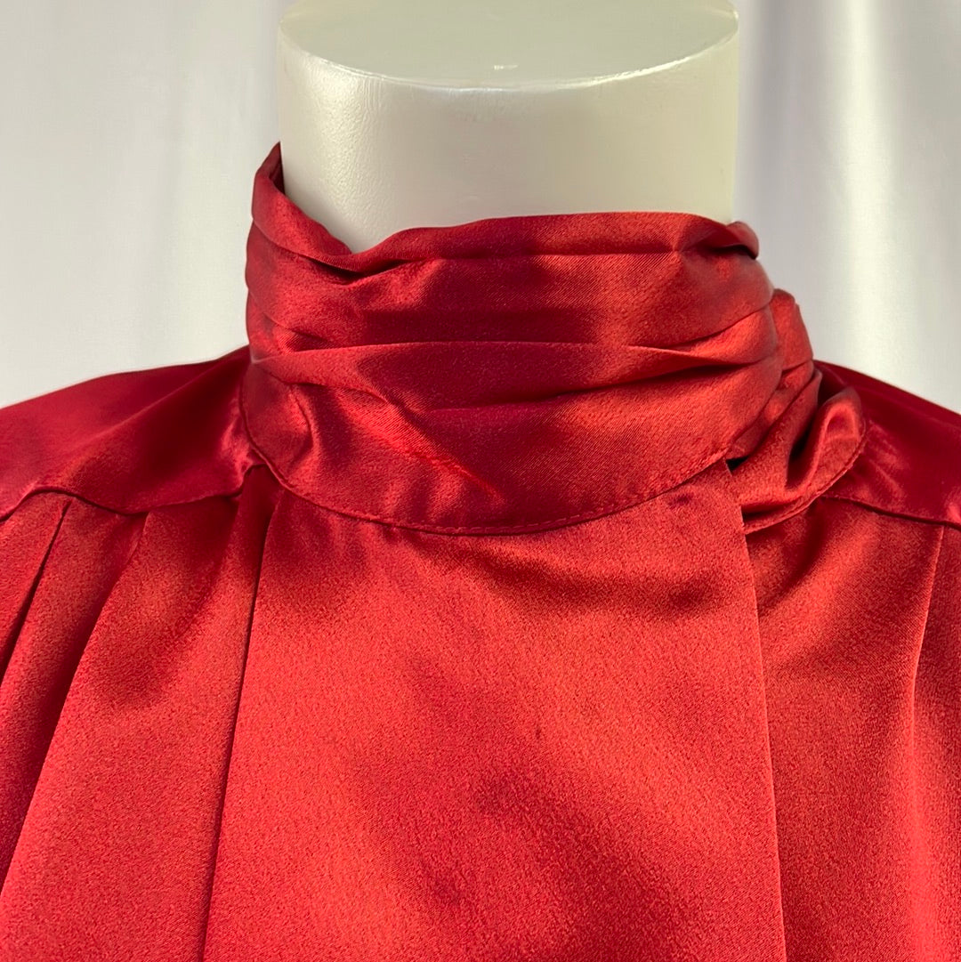 80s Red High Neck Blouse