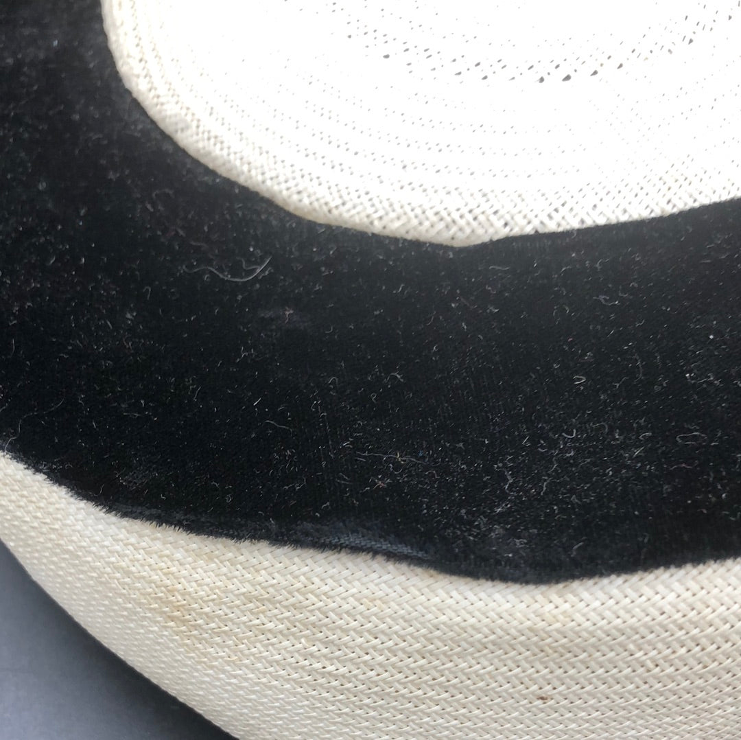 White woven hat with Black velvet brim edge