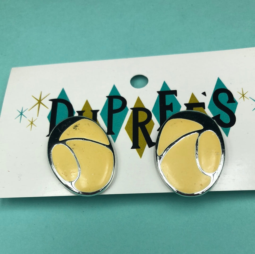 Yellow and SIlver abstract clip on earring