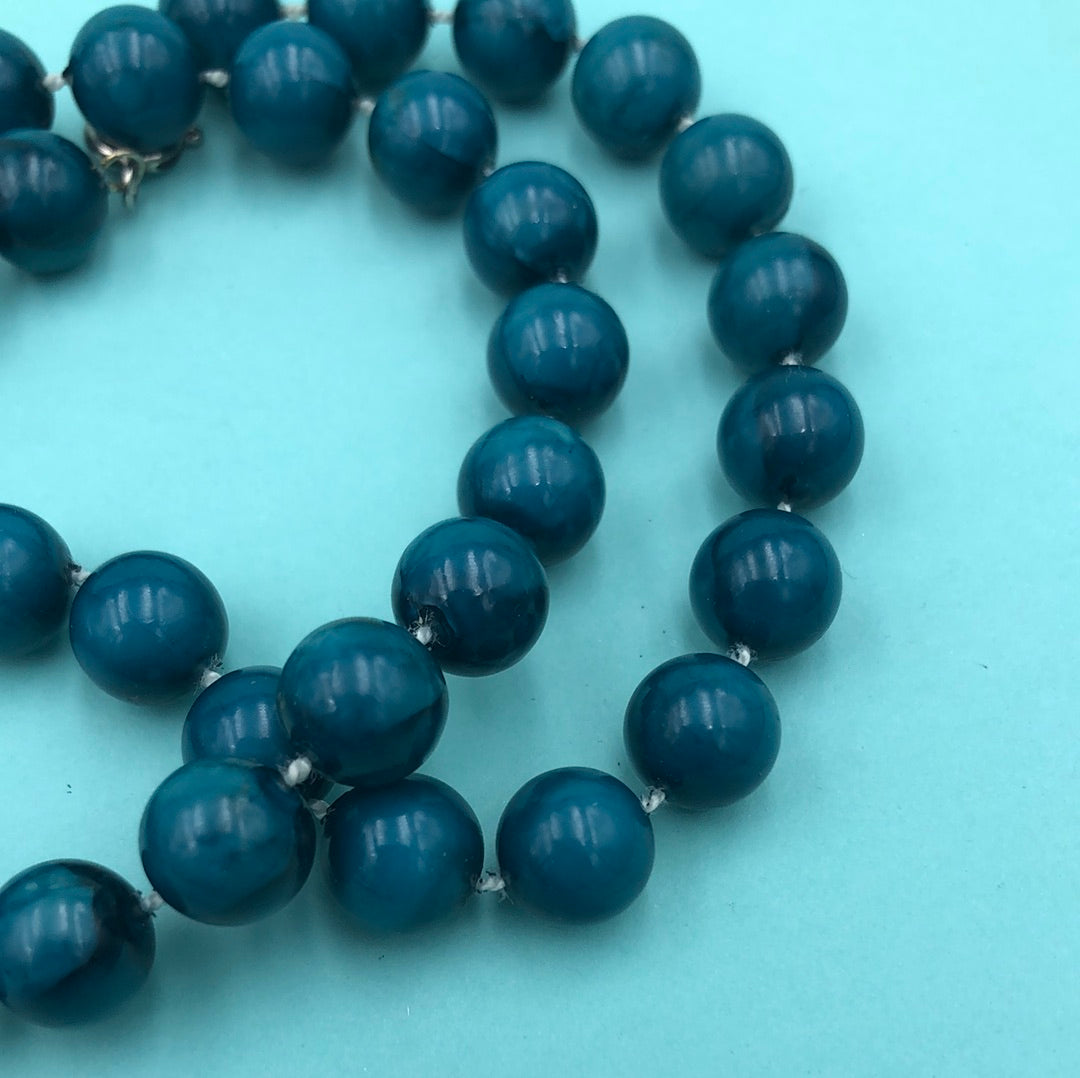 Dark Teal and Black marbelized bead necklace