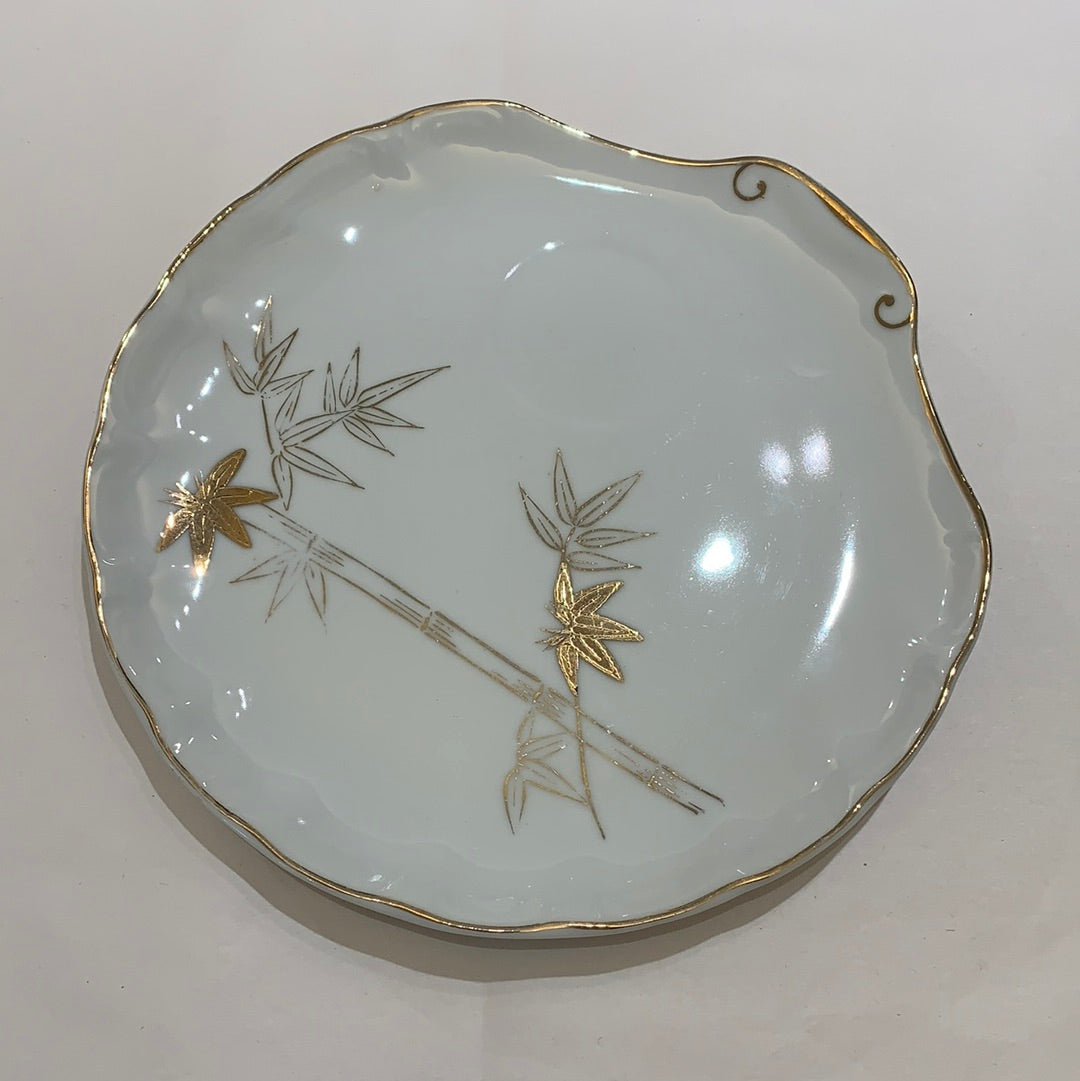 Set of 2 Ceramic White and Gold Saucer Plates