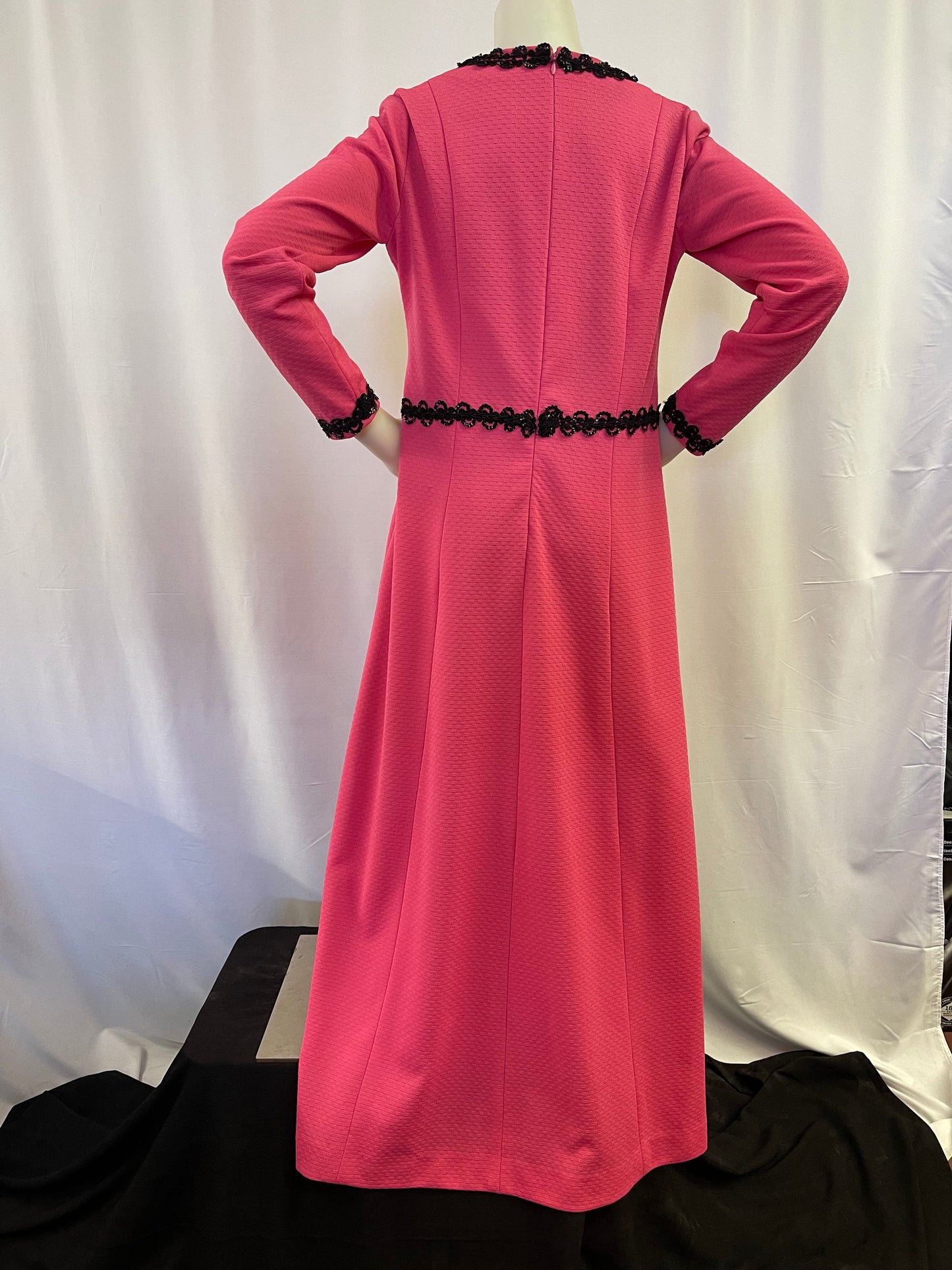 70s Hot Pink & Black Maxi Dress