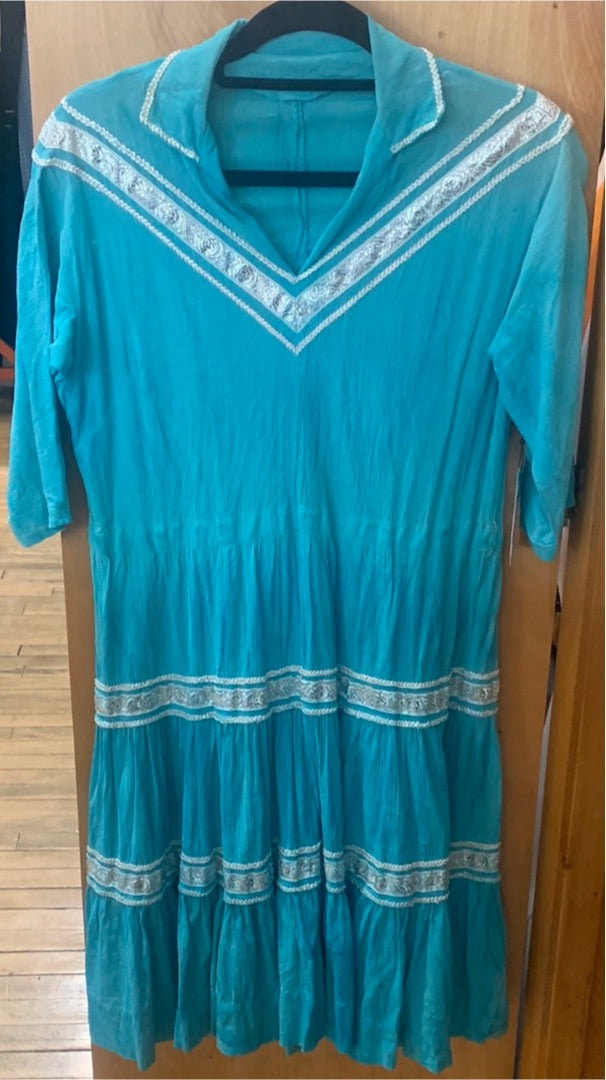 Teal & Silver Embroidered Patio Dress