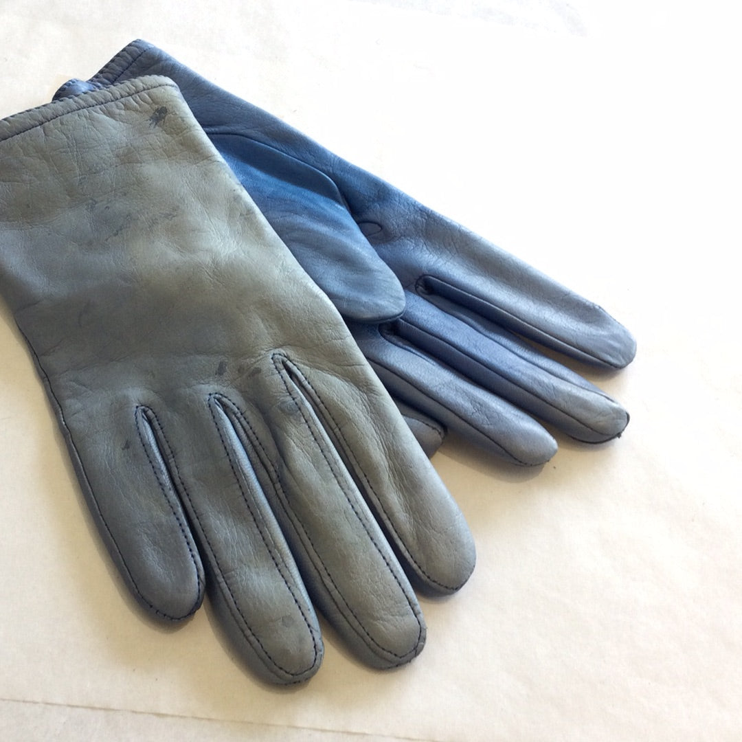 Blue leather winter gloves