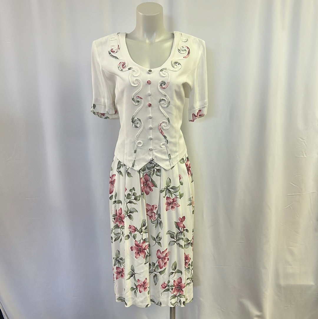 Formal White and Floral Ankle Length Dress