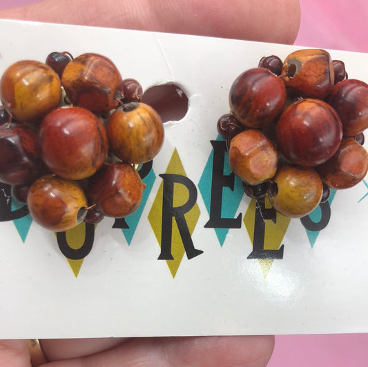 Brown bead cluster clip on earring