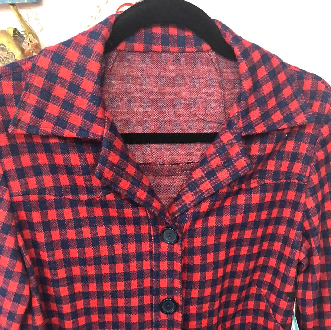 Red/Navy Blue Checked Long Sleeve Jacket