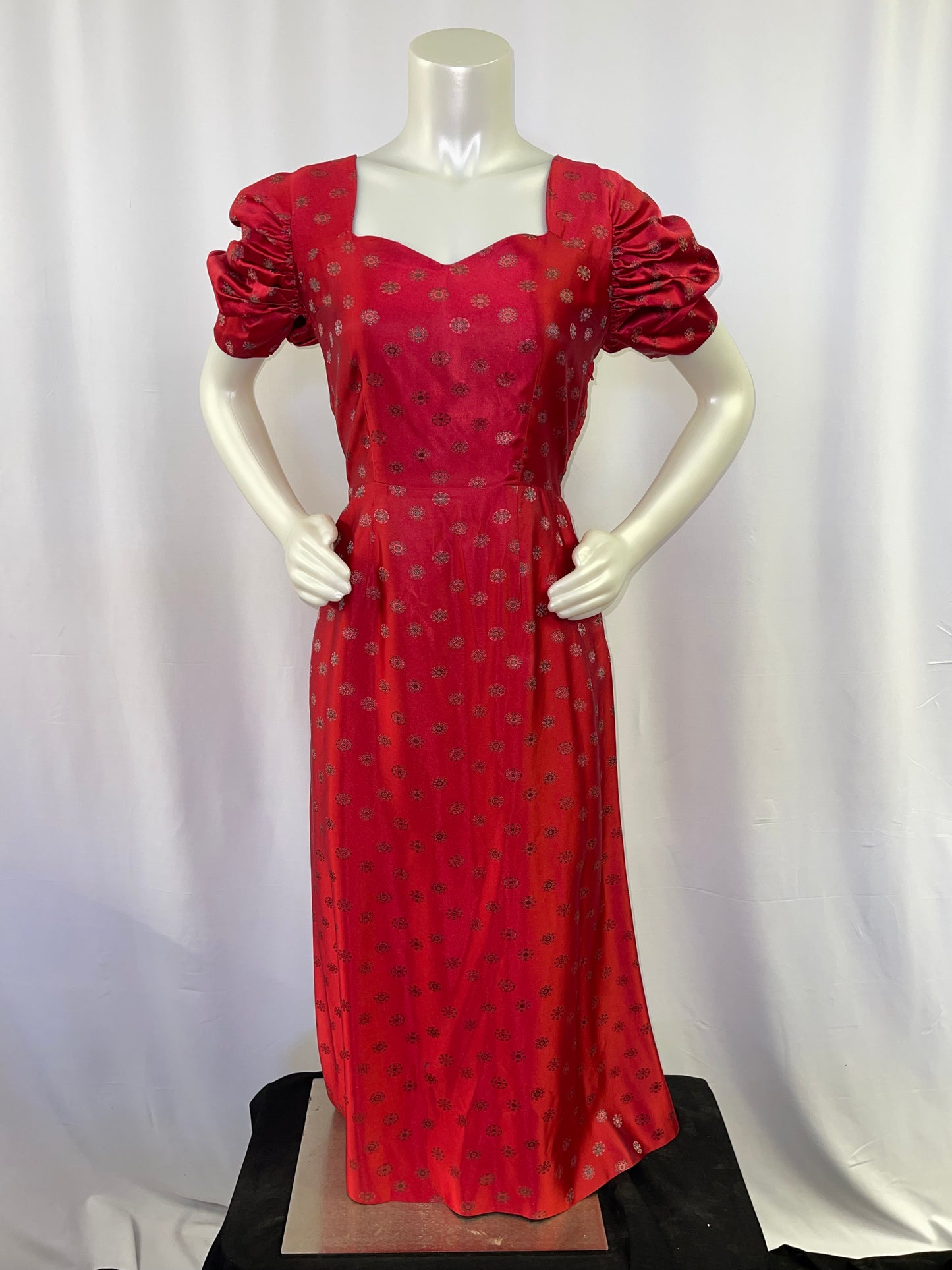 40s Red Pattulla Jo Copeland Satin Dress