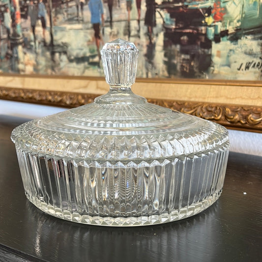 Round glass covered container