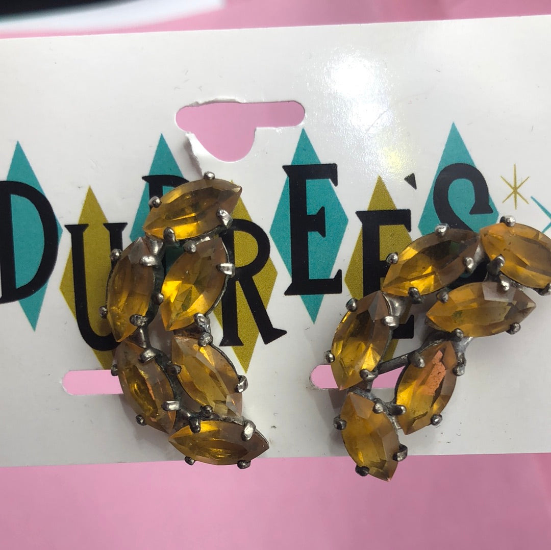 Amber Crystal Clip On Earring