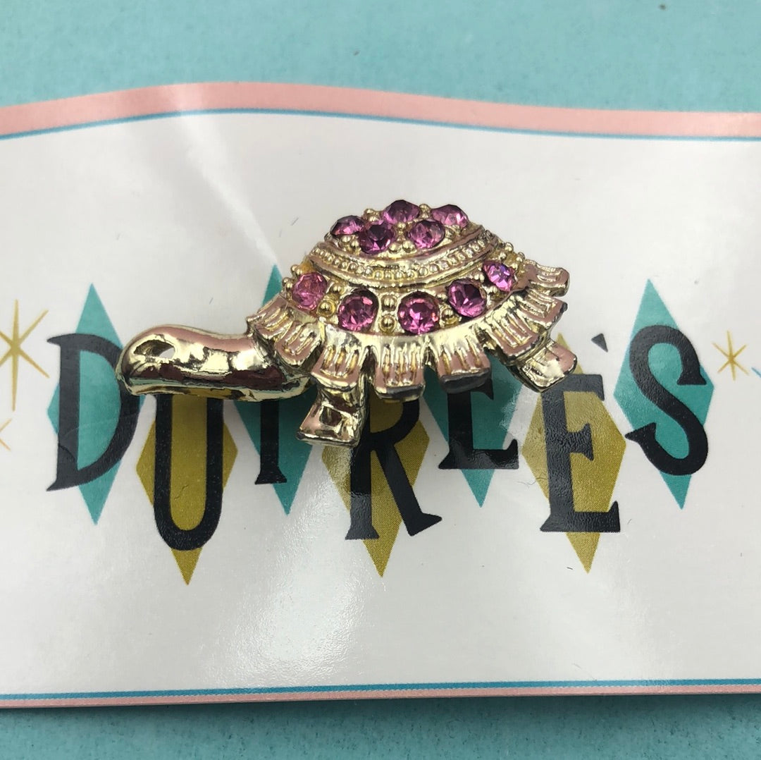 Gold Turtle with Pink Crystal detail