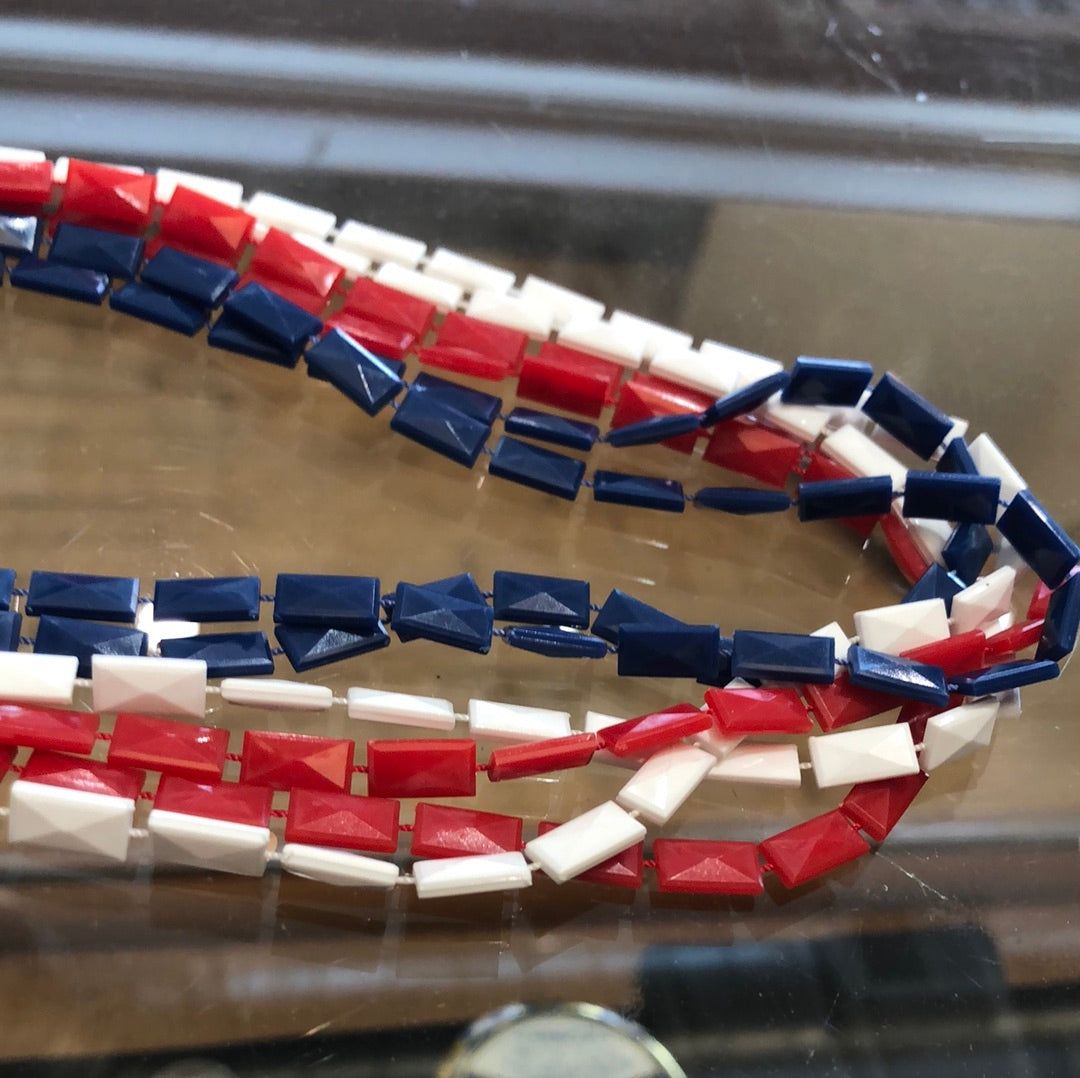 Set of 3 Red, White and blue necklaces