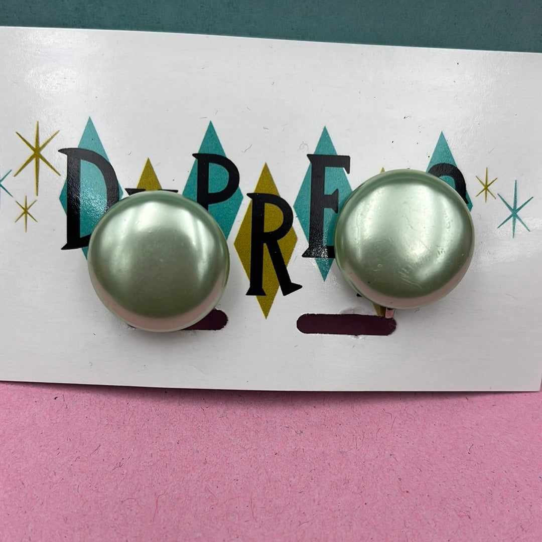 Mint Green Button clip on earring