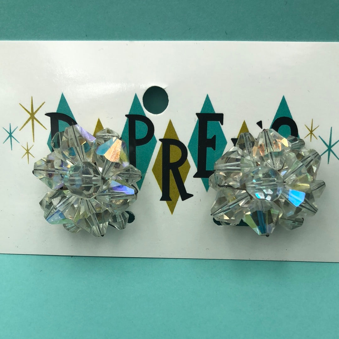 Aurora Borealis crystal cluster clip on earrings