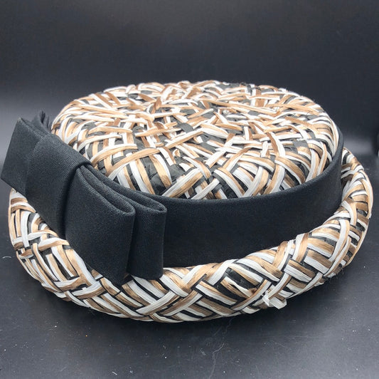 Ivory, Gold, and Black Woven Hat with Wide Black Band